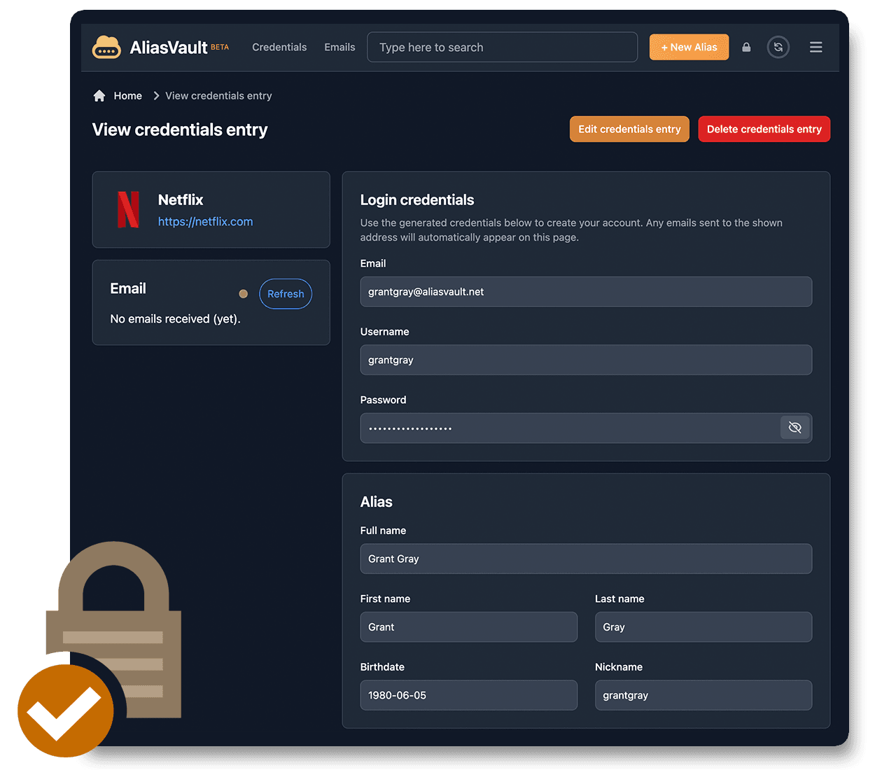 Screenshot of AliasVault